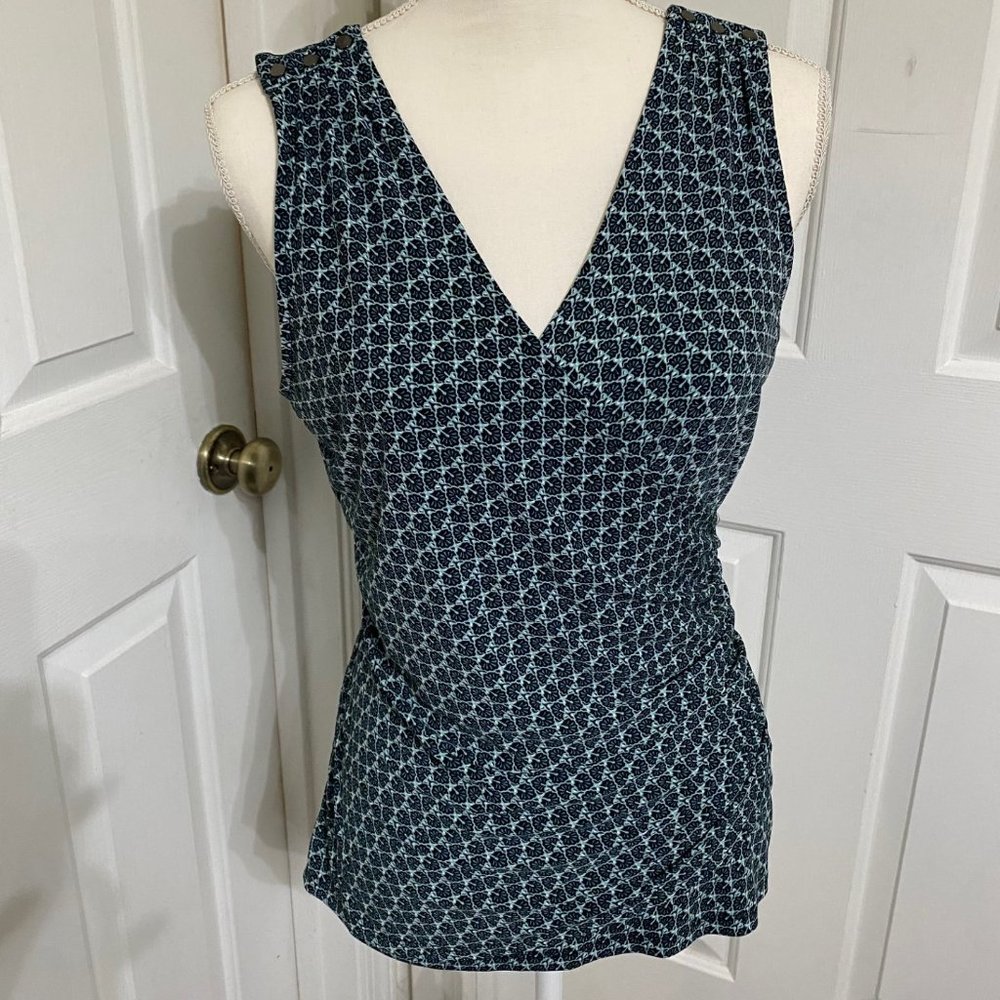 WHBM M Mock Wrap Top with Gathered Waistline and Accents at the Shoulders